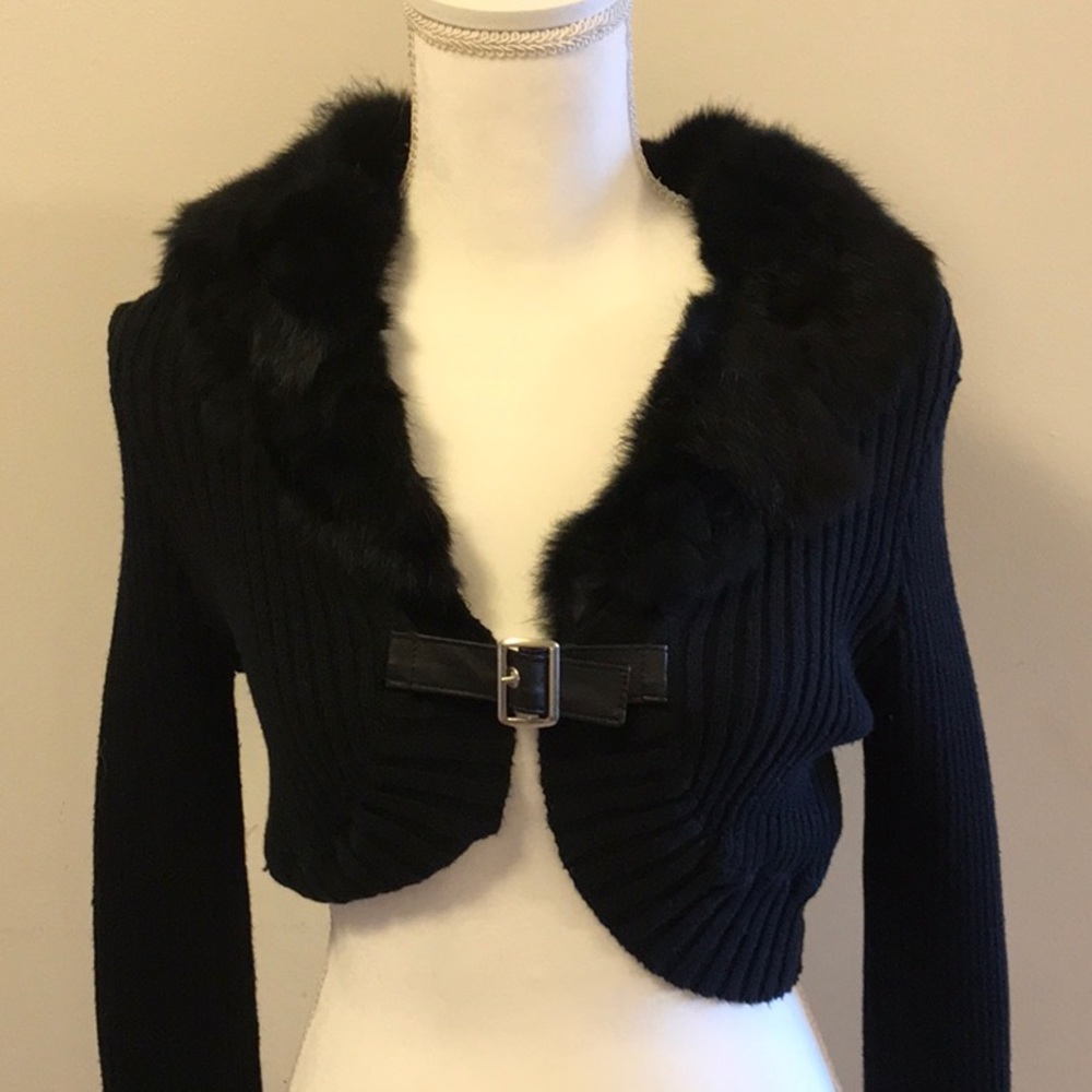 Jennifer. J Faux Fur Cropped Cardigan